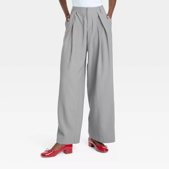 A New Day Women's Dress Pants  Pleated Front Wide Leg Mid RIse Gray Size 22 Work - Picture 1 of 8